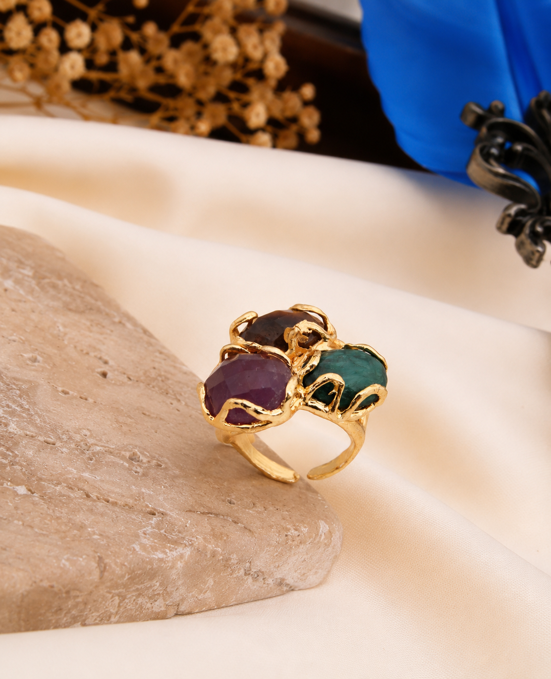 Strawberry Quartz & Agate & Tiger Eyes Ring Main image