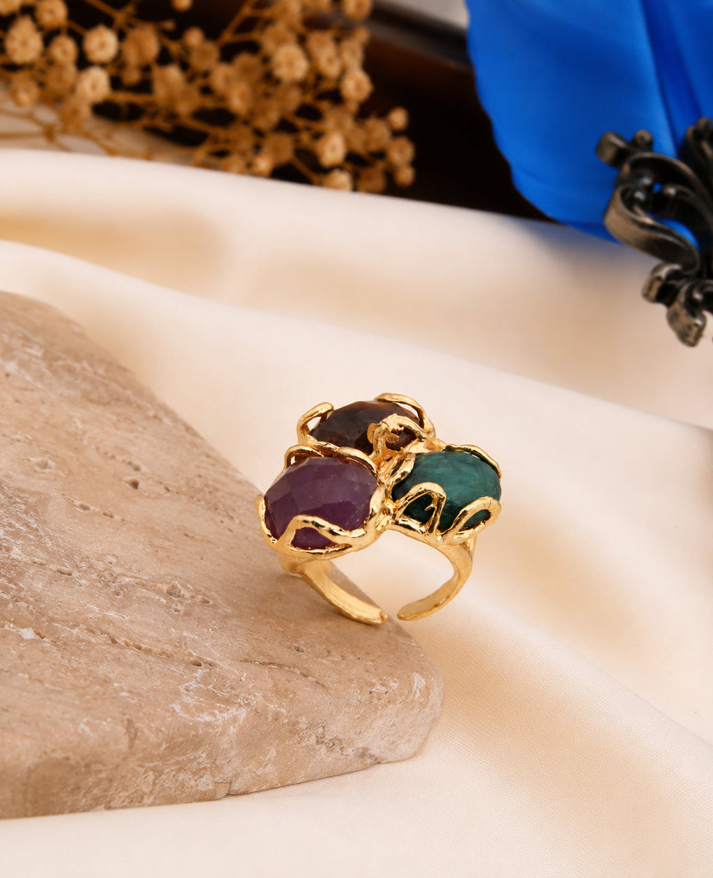 Strawberry Quartz & Agate & Tiger Eyes Ring