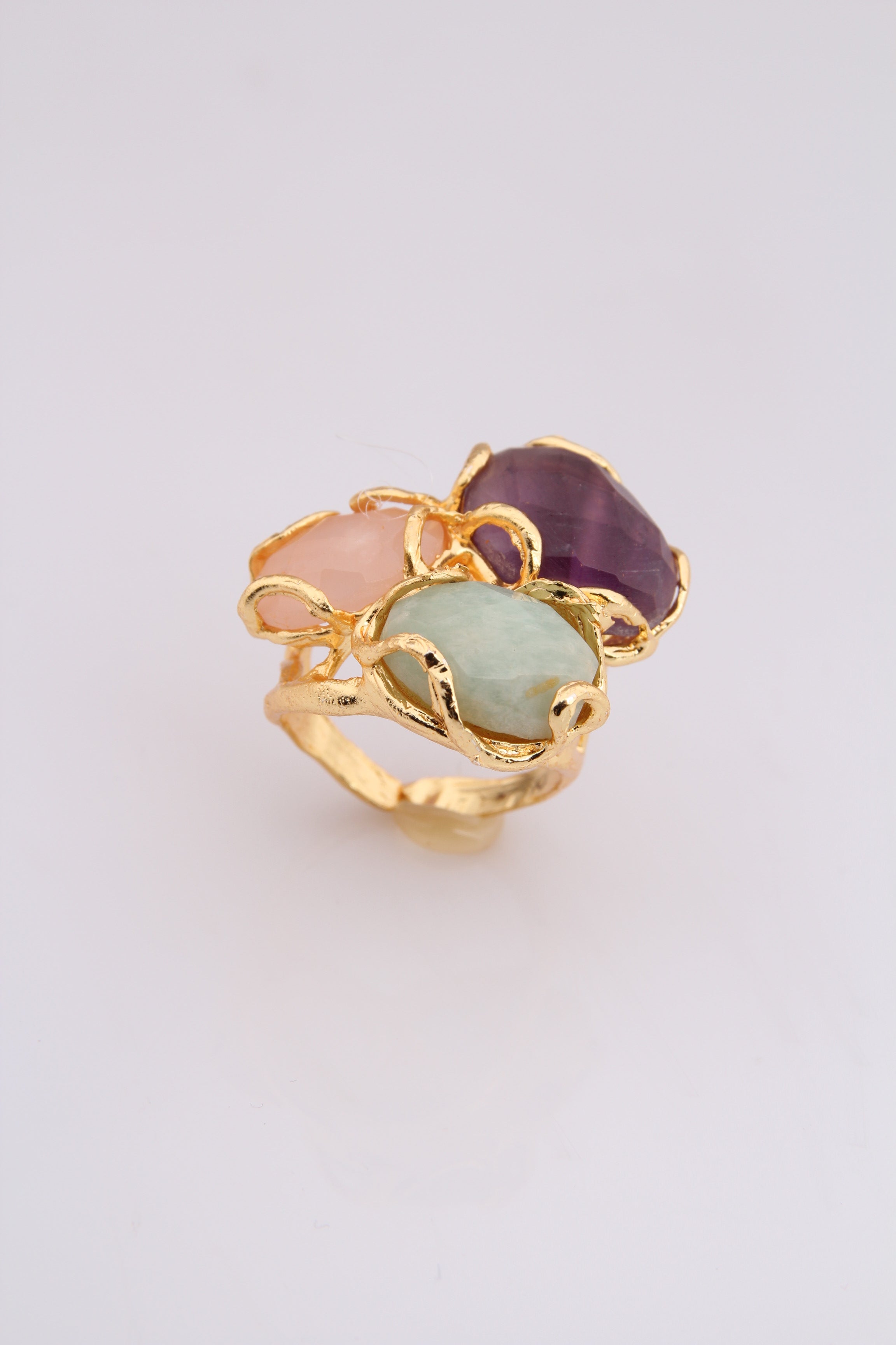 Amazonite & Amethyst & Pink Quartz Ring