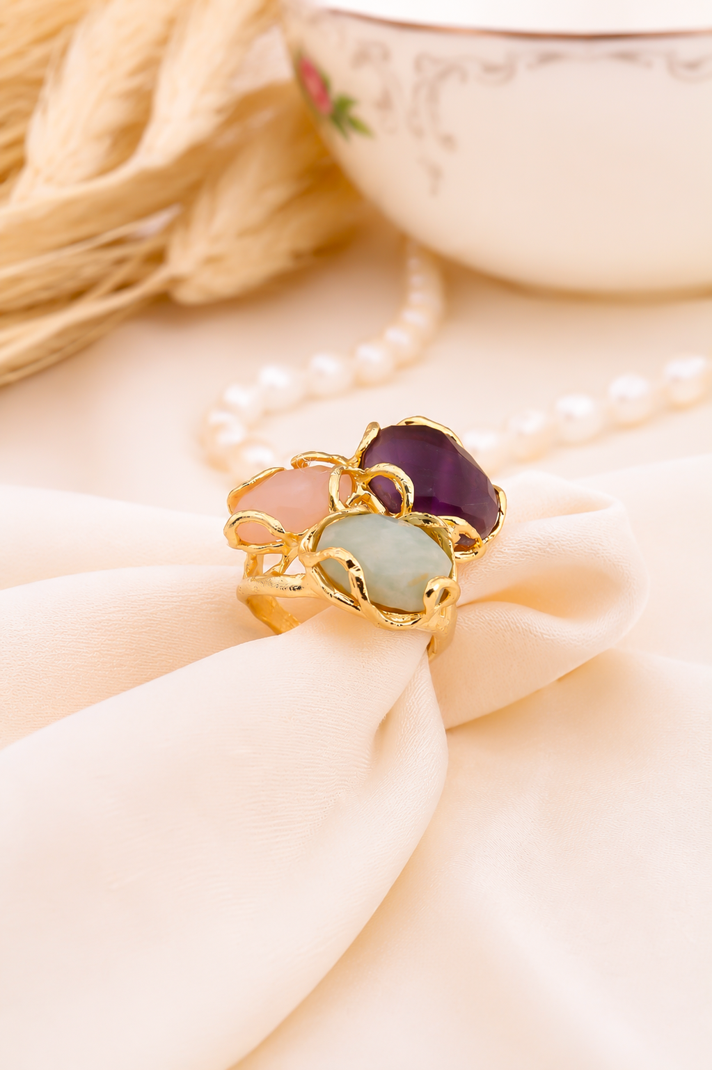 Amazonite & Amethyst & Pink Quartz Ring Main image