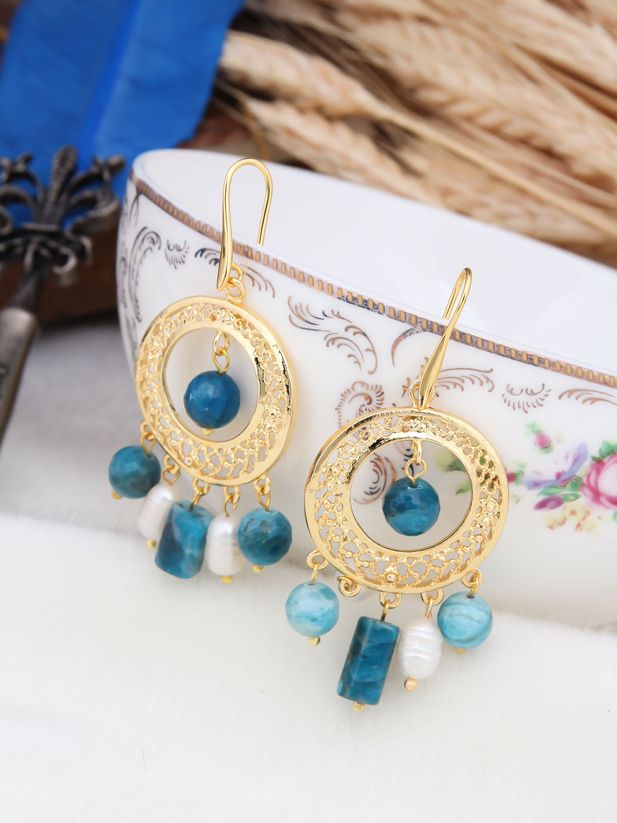 Blue Opal & Pearl Boucle d'oreilles